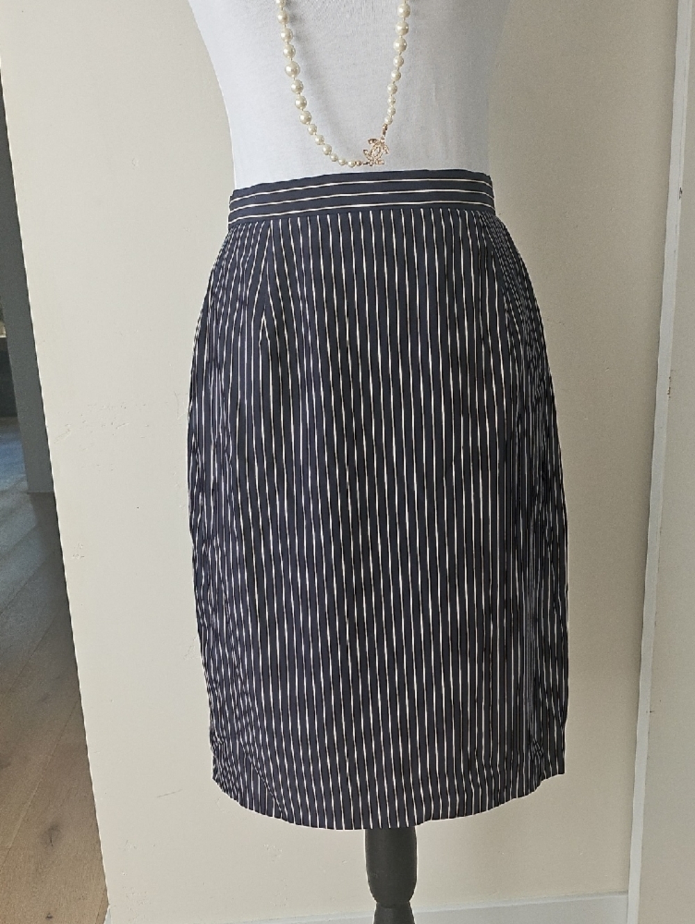 Ralph Lauren Navy & White Striped Silk Skirt